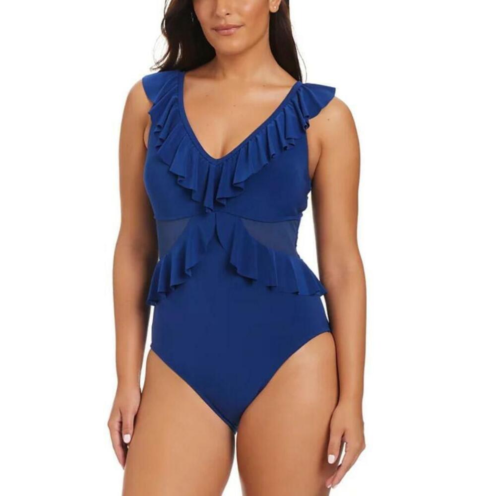 Beyond Control Women's Blue Mesh Cut-Out One-Piece Swimsuit 6